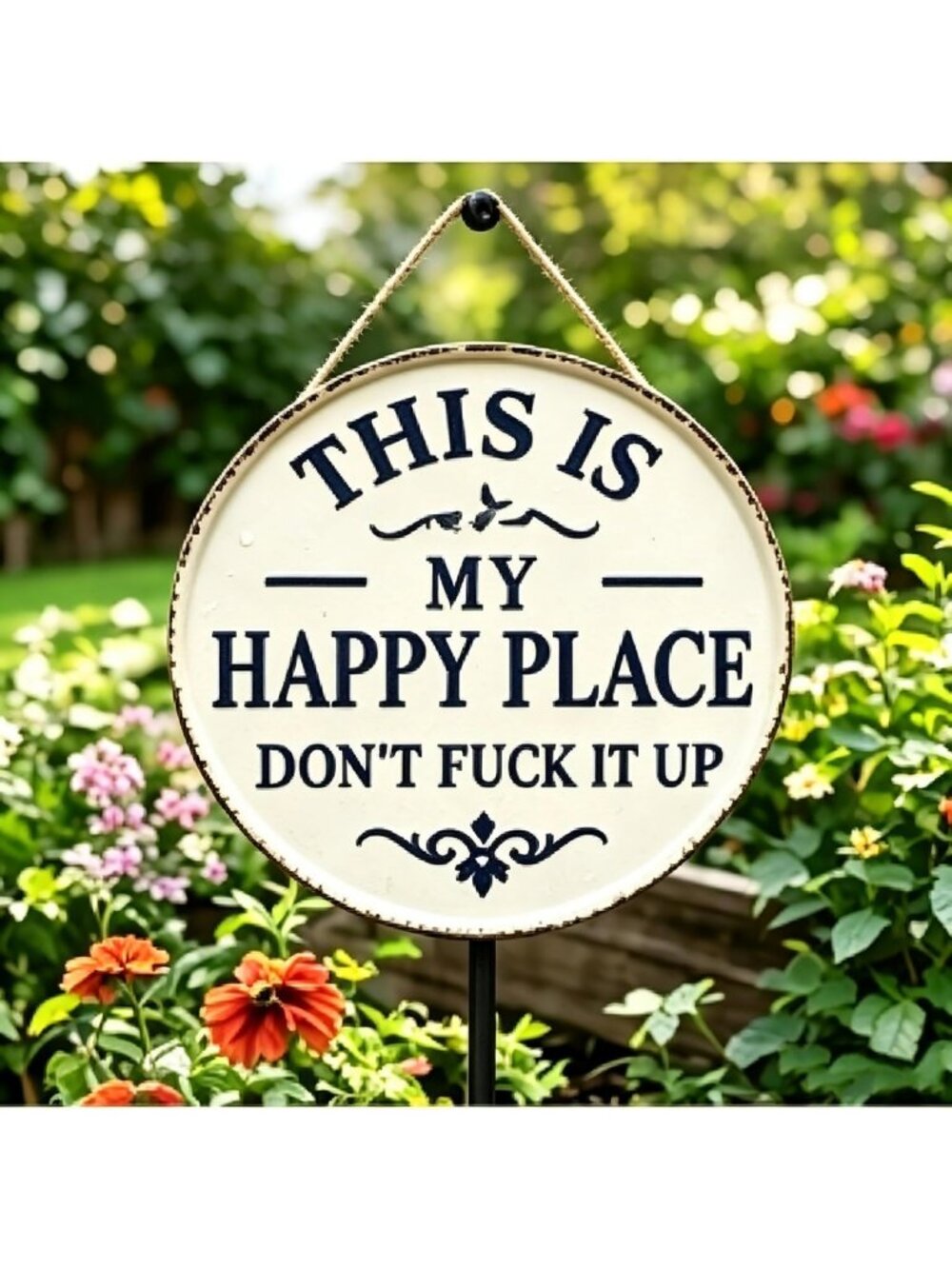 Funny Vintage Garden Sign - 'This Is My Happy Place' Outdoor Decor, Farmhouse
